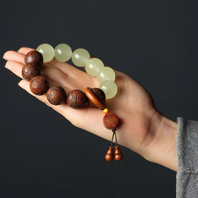 GRATUIT aujourd'hui : Bracelet PiXiu avec caractère Fu gravé sur bois de sappan, symbole de guérison et de chaleur