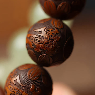 GRATUIT aujourd'hui : Bracelet PiXiu avec caractère Fu gravé sur bois de sappan, symbole de guérison et de chaleur