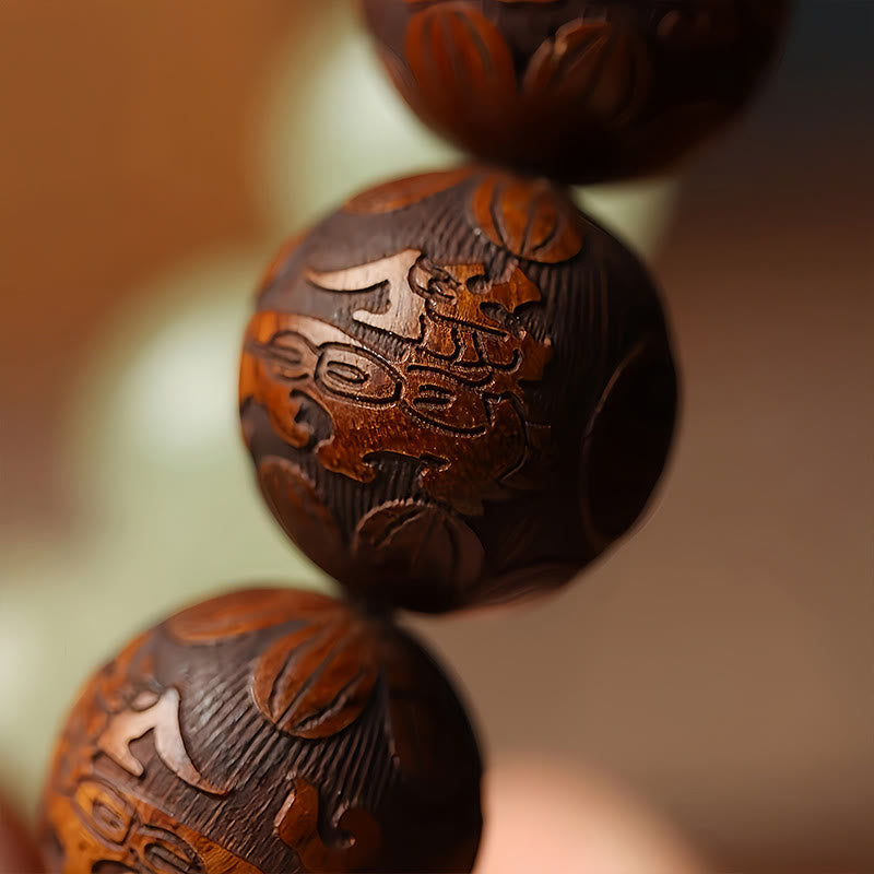 GRATUIT aujourd'hui : Bracelet PiXiu avec caractère Fu gravé sur bois de sappan, symbole de guérison et de chaleur