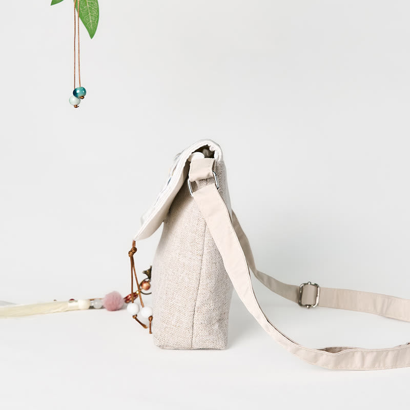 Sac à dos Foviel grand format en toile de polyester brodé de magnolias faits main