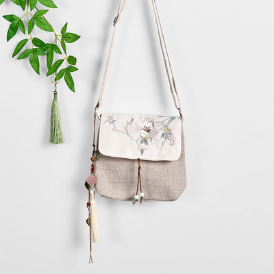 Sac à dos Foviel grand format en toile de polyester brodé de magnolias faits main