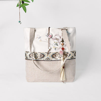 Foviel Magnolia Stickerei Leinwand Polyester Schultertasche