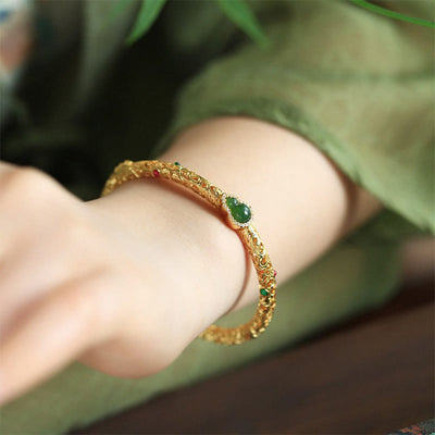 Buddha Stones "Sending Health and Good Fortune" Cyan Jade Copper Bangle Includes Gift Message Card - image 6
