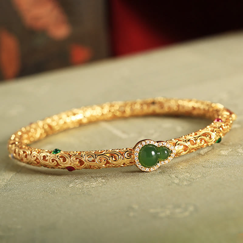 Buddha Stones "Sending Health and Good Fortune" Cyan Jade Copper Bangle Includes Gift Message Card - image 16