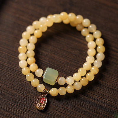 Foviel Topaz Perlen Jade Cube Doppelkreis Reichtum Armband