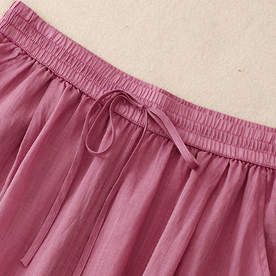Buddha Stones Causal Vintage Plain Drawstring Lace Patchwork Design Women's Wide Leg Cotton Elastic Waistband Pants With Pockets - image 7