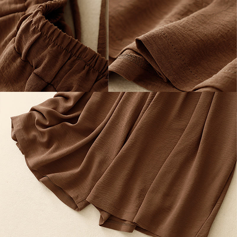 Foviel Causal Ethnic Simple Drawstring Design Women's Wide Leg Cropped Pants With Pockets