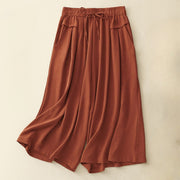 Foviel Causal Ethnic Simple Kordelzug Design Damen weites Bein Cropped Hose mit Taschen