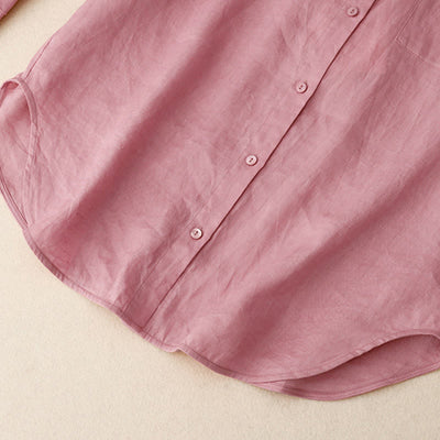 Foviel Sommer 2-teilig Einfarbig Lange Ärmel Hemd Top Shorts Meditation Kleidung Damen-Set mit Taschen