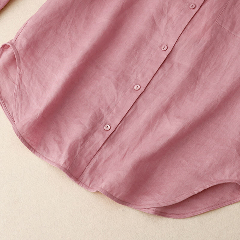 Foviel Sommer 2-teilig Einfarbig Lange Ärmel Hemd Top Shorts Meditation Kleidung Damen-Set mit Taschen