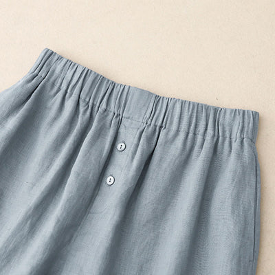 Foviel Sommer 2-teilig Einfarbig Lange Ärmel Hemd Top Shorts Meditation Kleidung Damen-Set mit Taschen