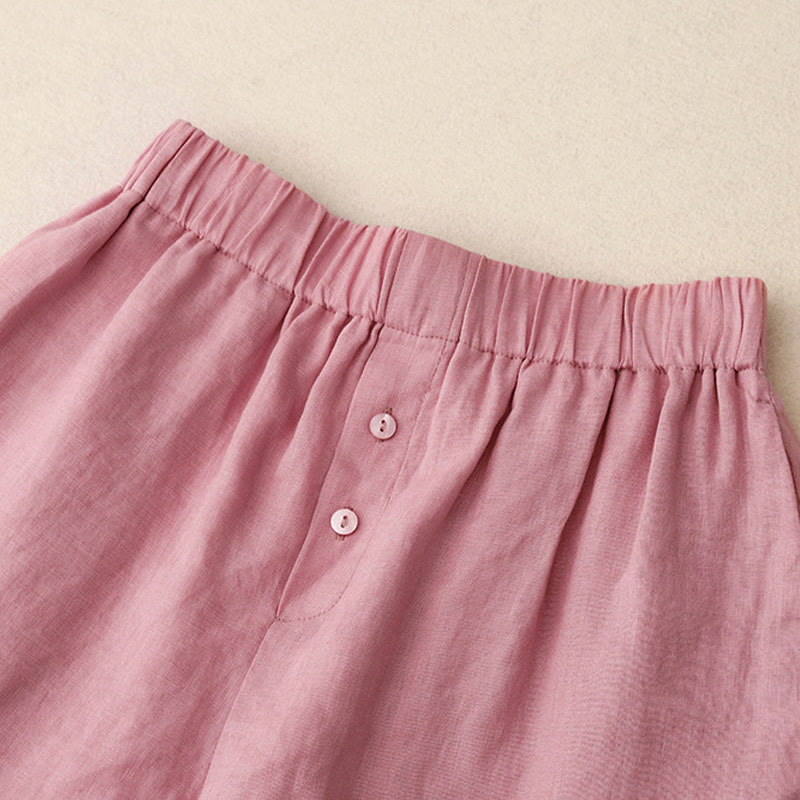 Foviel Sommer 2-teilig Einfarbig Lange Ärmel Hemd Top Shorts Meditation Kleidung Damen-Set mit Taschen