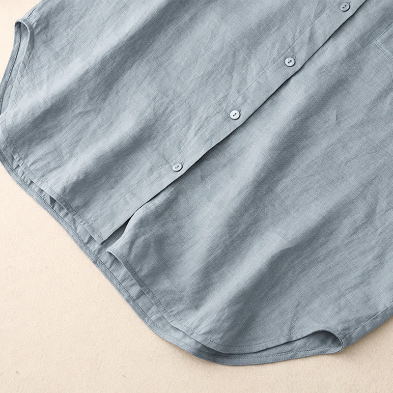 Foviel Sommer 2-teilig Einfarbig Lange Ärmel Hemd Top Shorts Meditation Kleidung Damen-Set mit Taschen