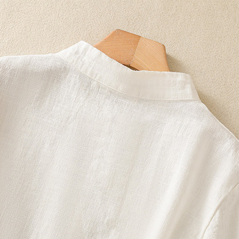 Buddha Stones Casual Plain Slant Stand Collar Collar Colorful Frog-Button Tang Suit Women's Cotton Linen Three Quarter Sleeve Shirt - image 10