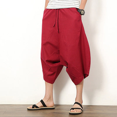 Buddha Stones Spring Plain Simple Patchwork Design Drawstring  Men's 7-8 Length Wide Leg Pants With Pockets - image 13