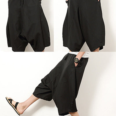Buddha Stones Spring Plain Simple Patchwork Design Drawstring  Men's 7-8 Length Wide Leg Pants With Pockets - image 25