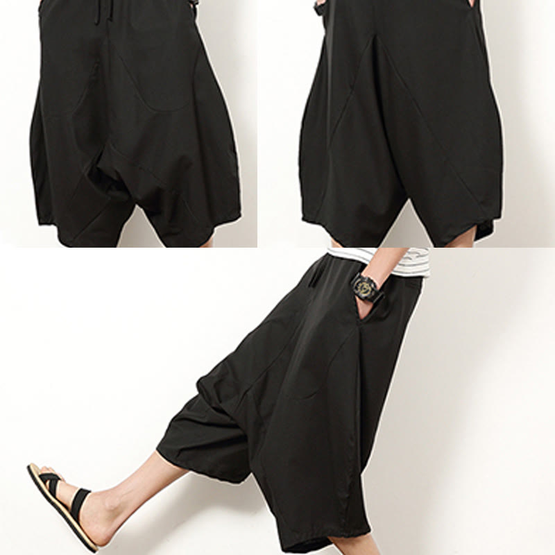 Buddha Stones Spring Plain Simple Patchwork Design Drawstring  Men's 7-8 Length Wide Leg Pants With Pockets - image 25