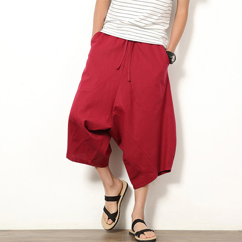 Buddha Stones Spring Plain Simple Patchwork Design Drawstring  Men's 7-8 Length Wide Leg Pants With Pockets - Crimson - US/UK/AU46，EU56 (5XL) - image 11