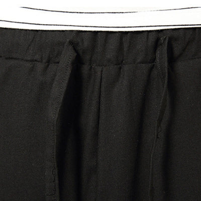 Buddha Stones Spring Plain Simple Patchwork Design Drawstring  Men's 7-8 Length Wide Leg Pants With Pockets - image 22