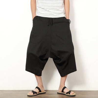 Buddha Stones Spring Plain Simple Patchwork Design Drawstring  Men's 7-8 Length Wide Leg Pants With Pockets - Black - US/UK/AU46，EU56 (5XL) - image 17