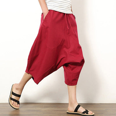 Buddha Stones Spring Plain Simple Patchwork Design Drawstring  Men's 7-8 Length Wide Leg Pants With Pockets - image 15