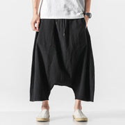 Foviel Casual Low Crotch Design Drawstring Men's 7-8 Length Wide Leg Pants With Pockets