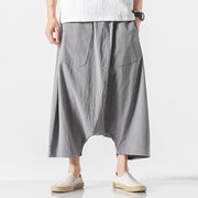 Foviel Casual Low Crotch Design Drawstring Men's 7-8 Length Wide Leg Pants With Pockets