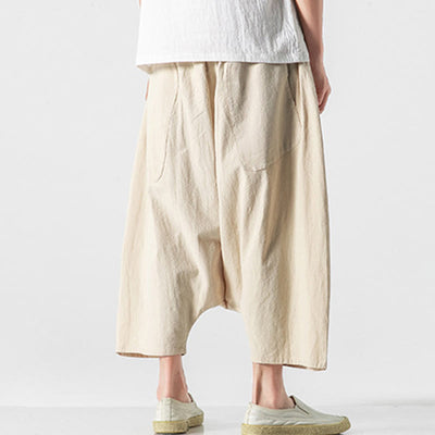 Buddha Stones Casual Low Crotch Design Drawstring Men's 7-8 Length Wide Leg Pants With Pockets - image 38