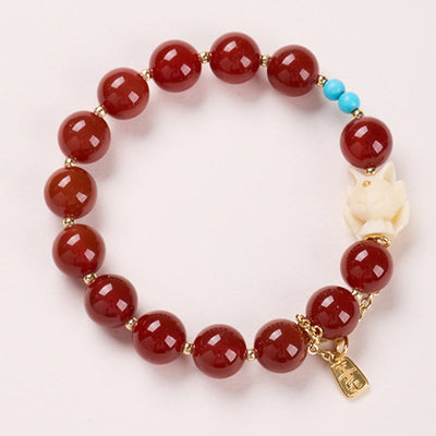 Foviel Nine Tailed Fox Joy Red Agate Ivory Fruit Copper Plated Gold Confidence Bracelet