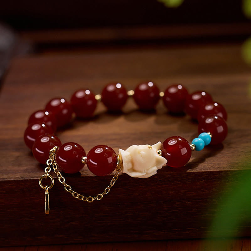 Foviel Nine Tailed Fox Joy Red Agate Ivory Fruit Copper Plated Gold Confidence Bracelet