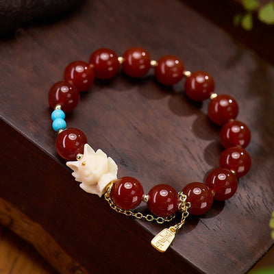 Foviel Nine Tailed Fox Joy Red Agate Ivory Fruit Copper Plated Gold Confidence Bracelet