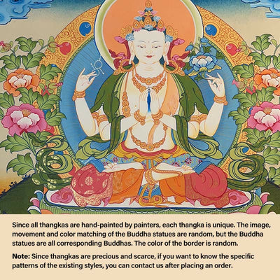 Peinture de Thangka tibétain Foviel - Dieu de la richesse jaune, Tara verte, Avalokitesvara - Décoration faite à la main, boîte mystère (style aléatoire)