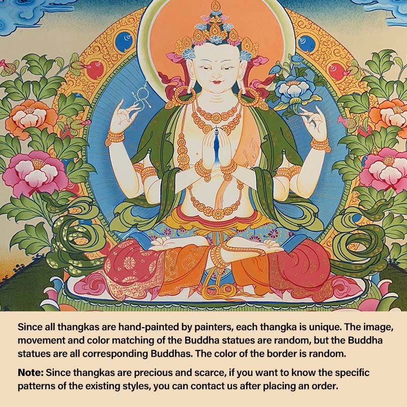 Peinture de Thangka tibétain Foviel - Dieu de la richesse jaune, Tara verte, Avalokitesvara - Décoration faite à la main, boîte mystère (style aléatoire)