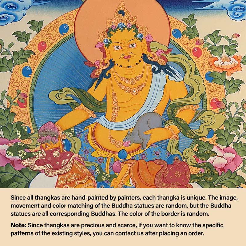 Peinture de Thangka tibétain Foviel - Dieu de la richesse jaune, Tara verte, Avalokitesvara - Décoration faite à la main, boîte mystère (style aléatoire)