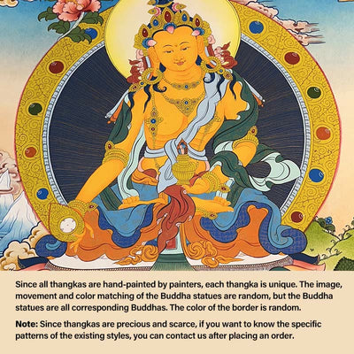 Peinture de Thangka tibétain Foviel - Dieu de la richesse jaune, Tara verte, Avalokitesvara - Décoration faite à la main, boîte mystère (style aléatoire)