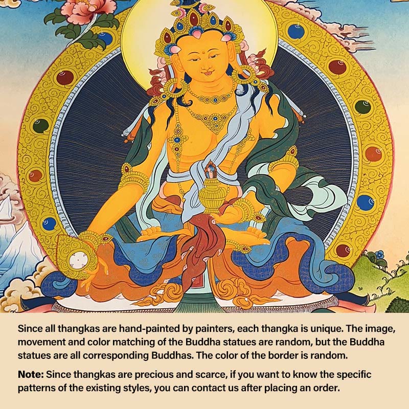 Peinture de Thangka tibétain Foviel - Dieu de la richesse jaune, Tara verte, Avalokitesvara - Décoration faite à la main, boîte mystère (style aléatoire)