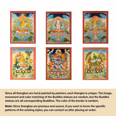 Peinture de Thangka tibétain Foviel - Dieu de la richesse jaune, Tara verte, Avalokitesvara - Décoration faite à la main, boîte mystère (style aléatoire)