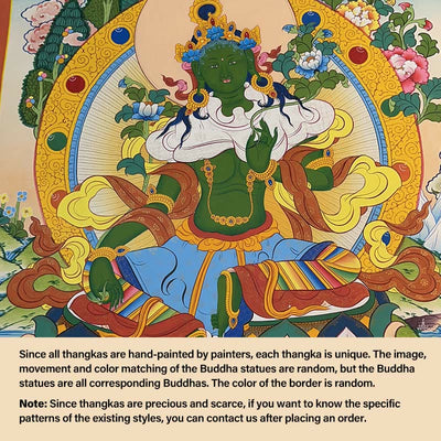 Peinture de Thangka tibétain Foviel - Dieu de la richesse jaune, Tara verte, Avalokitesvara - Décoration faite à la main, boîte mystère (style aléatoire)