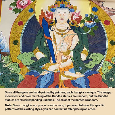 Peinture de Thangka tibétain Foviel - Dieu de la richesse jaune, Tara verte, Avalokitesvara - Décoration faite à la main, boîte mystère (style aléatoire)