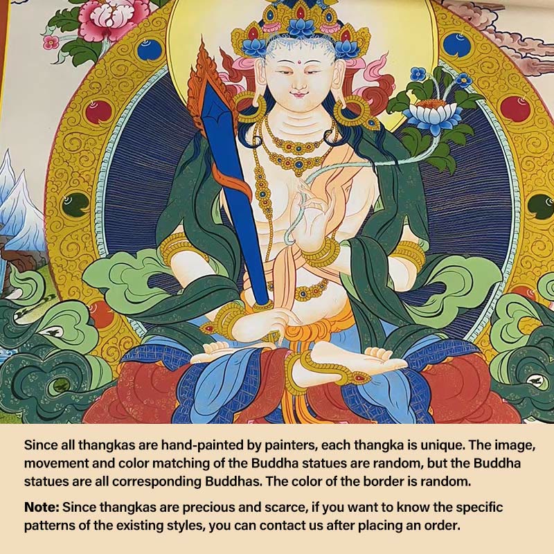 Peinture de Thangka tibétain Foviel - Dieu de la richesse jaune, Tara verte, Avalokitesvara - Décoration faite à la main, boîte mystère (style aléatoire)