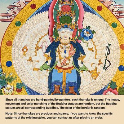 Peinture de Thangka tibétain Foviel - Dieu de la richesse jaune, Tara verte, Avalokitesvara - Décoration faite à la main, boîte mystère (style aléatoire)