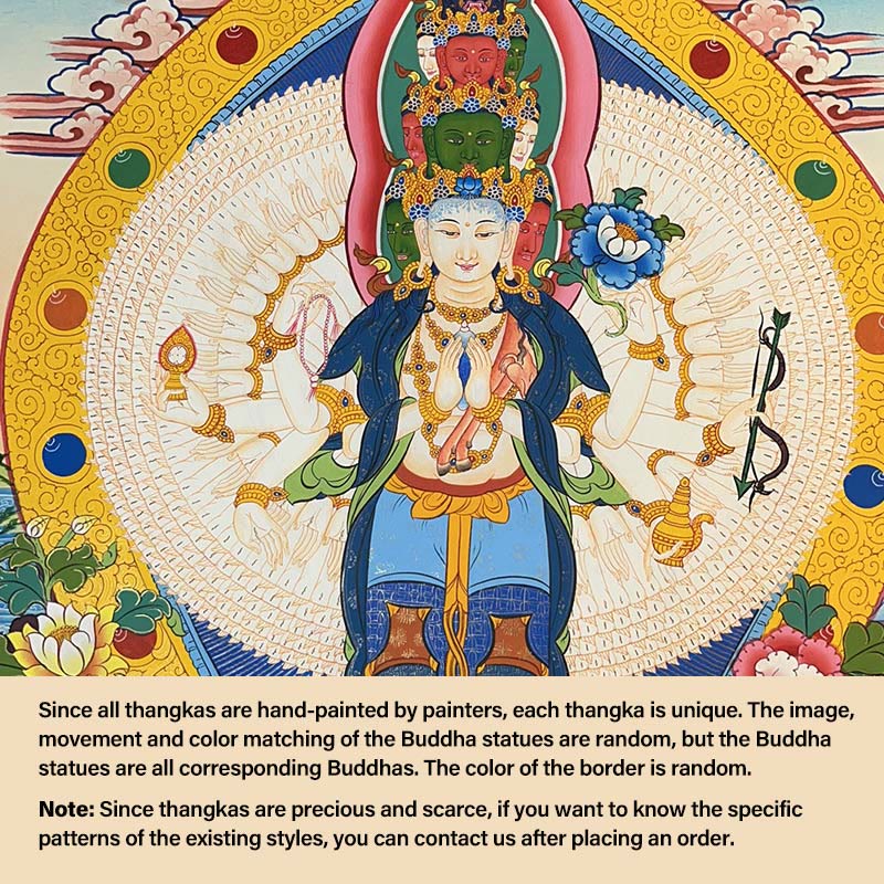 Peinture de Thangka tibétain Foviel - Dieu de la richesse jaune, Tara verte, Avalokitesvara - Décoration faite à la main, boîte mystère (style aléatoire)