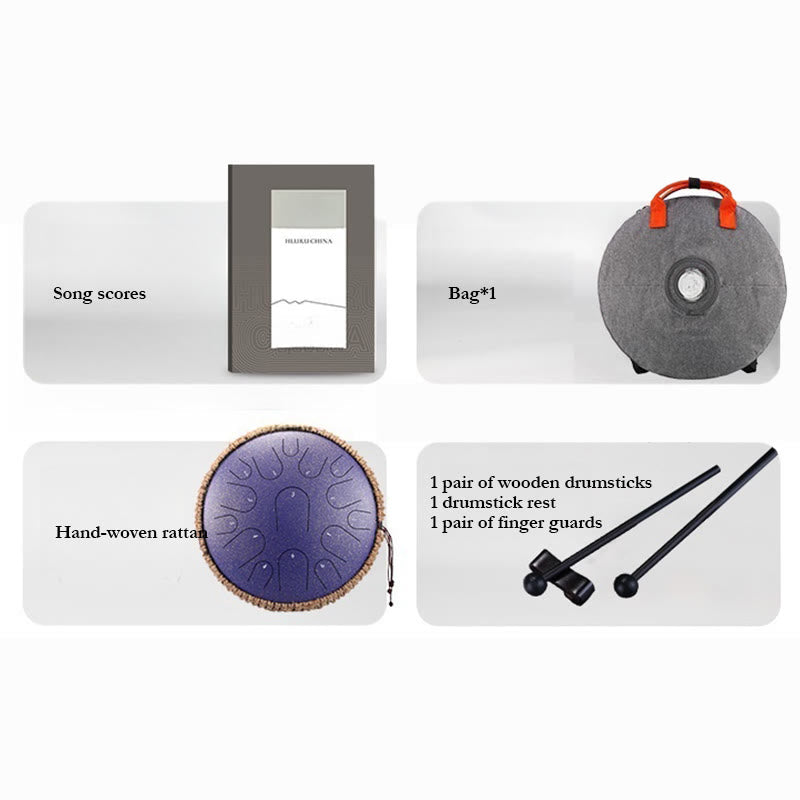 Foviel Steel Tongue Drum Sound Healing Mindfulness Meditation Drum Kit 15 Note 14 Inch Percussion Instrument