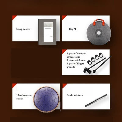 Foviel Steel Tongue Drum Sound Healing Mindfulness Meditation Drum Kit 15 Note 14 Inch Percussion Instrument