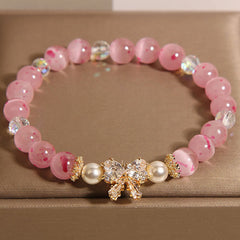 Foviel Cherry Blossom Pink Cat's Eye Pearl Bow-knot Rosette Support Bracelet