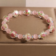 Foviel Pink Crystal Liuli Glass Bead Cat's Eye Warmth Bracelet