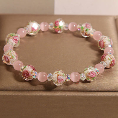 Foviel Rosa Kristall Liuli Glasperlen Katze Auge Wärme Armband