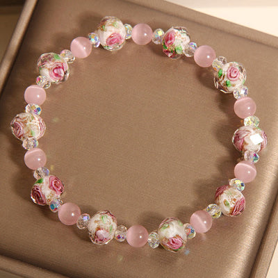 Foviel Rosa Kristall Liuli Glasperlen Katze Auge Wärme Armband