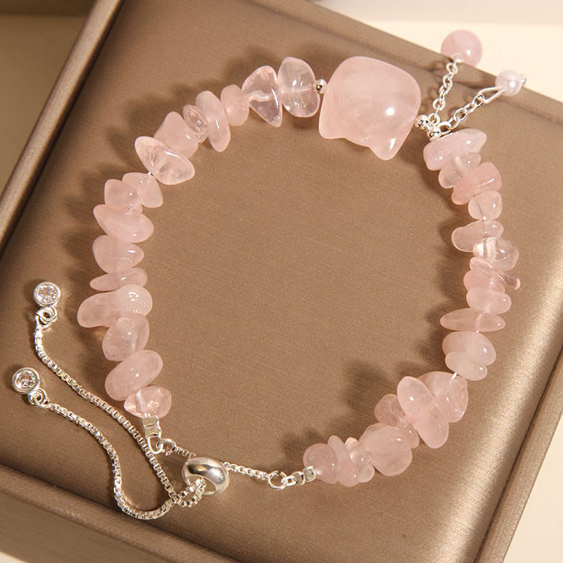 Foviel Natural Pink Crystal Agate Gravel Stone Cat Head Soothing Bracelet
