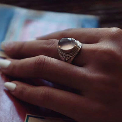 Bague ajustable Foviel en argent sterling 925, faite à la main, en quartz rose naturel, énergie d'amour